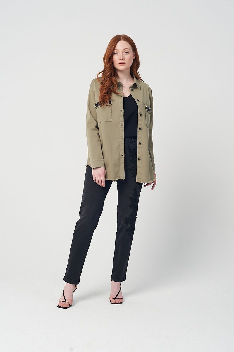 Джинсовая рубашка из хлопка хаки Elena Mirò