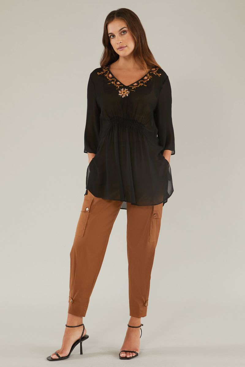 Блузка из 100% льна черная Elena Mirò