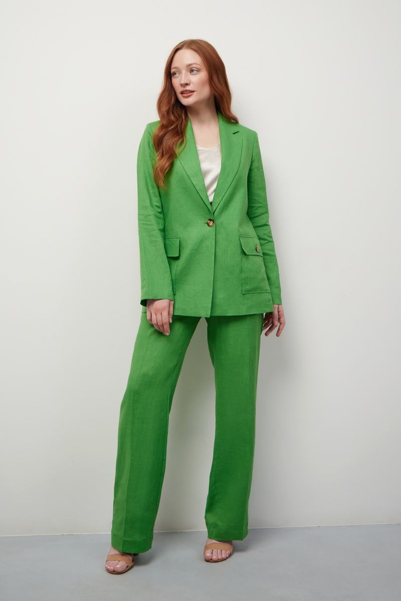 Однобортный льняной жакет зеленый Elena Mirò