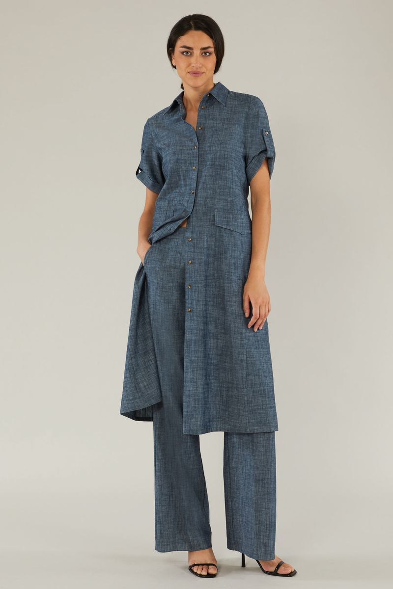 Платье из хлопка с эффектом денима синее Elena Mirò