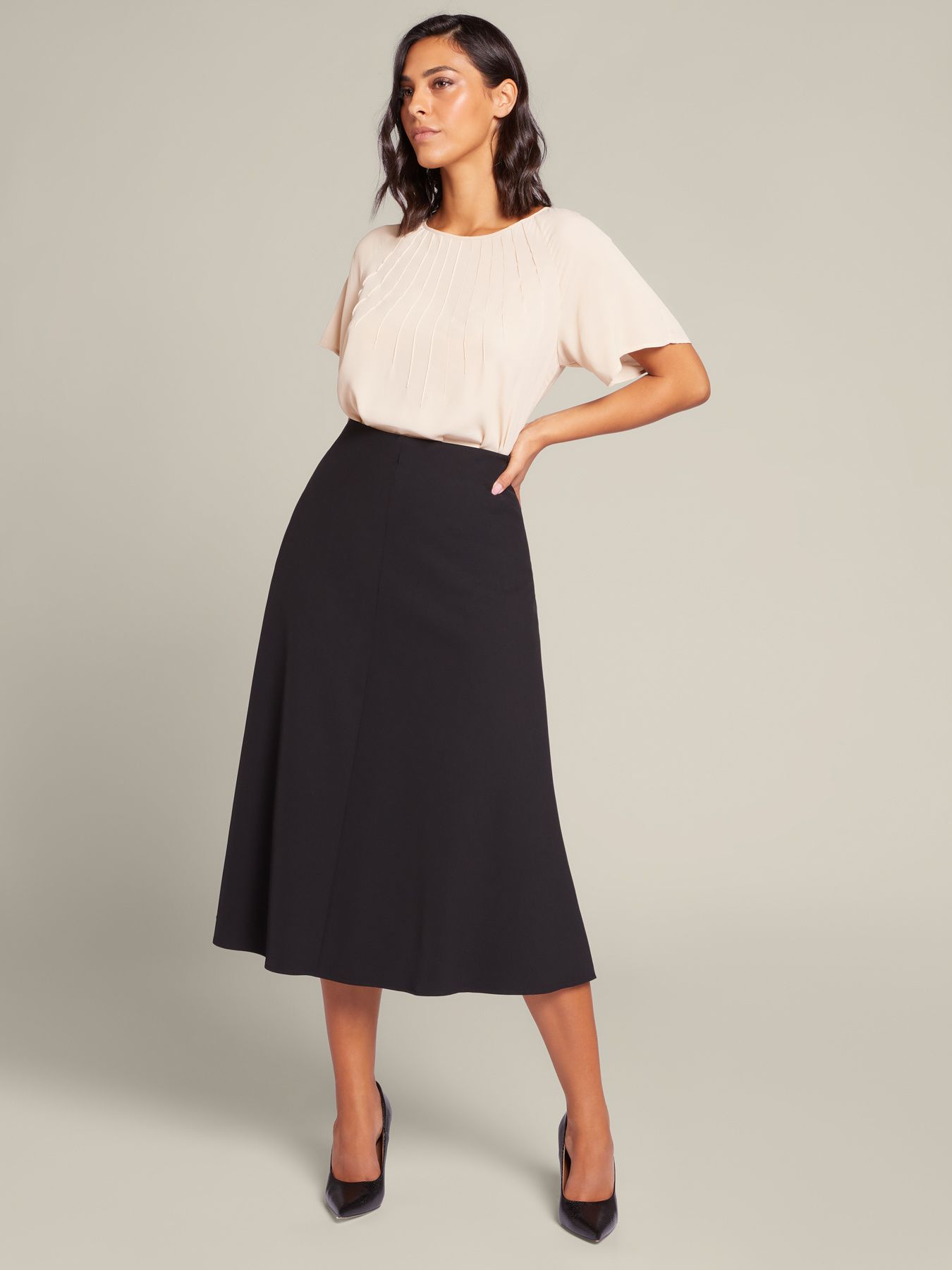 Расклешенная юбка-миди из эко-твила черная Elena Mirò