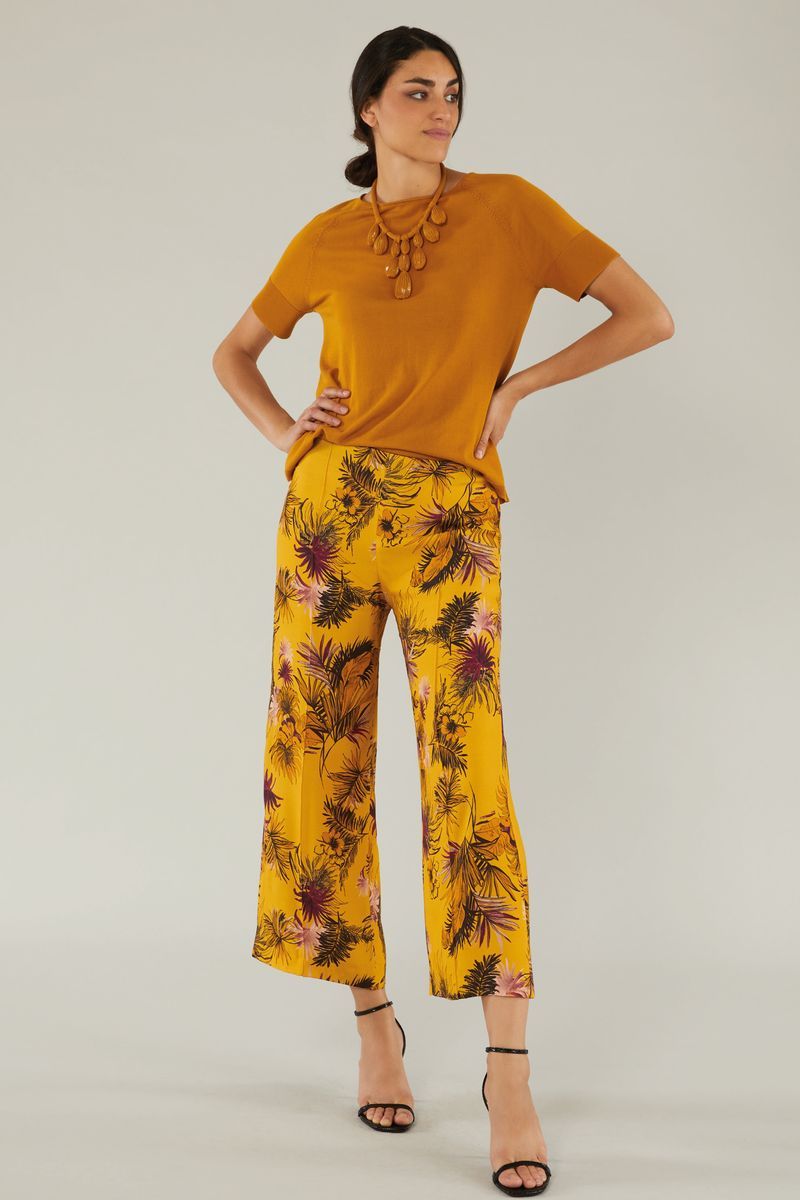 Брюки прямые с принтом желтые Elena Mirò