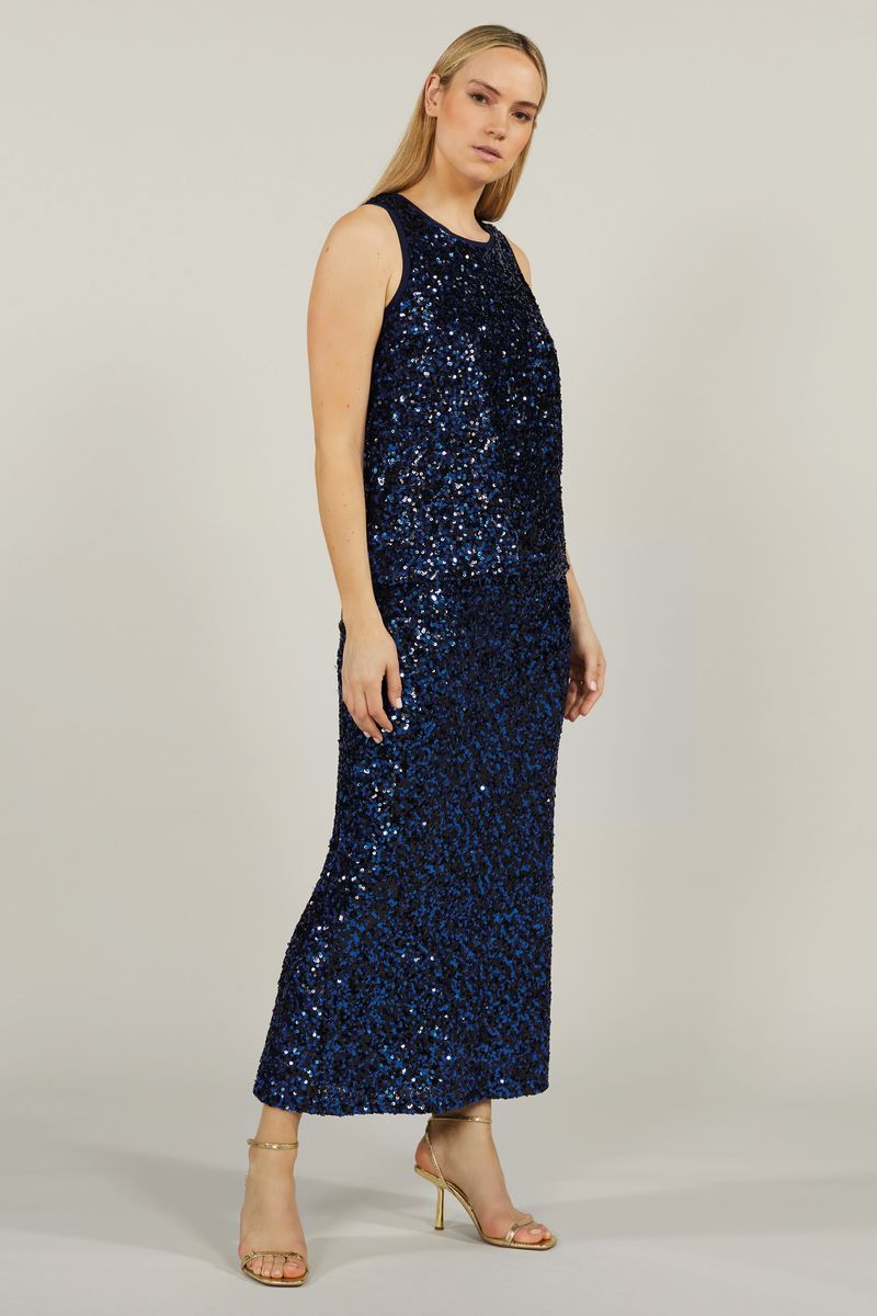 Юбка из эластичного тюля с пайетками синяя Elena Mirò